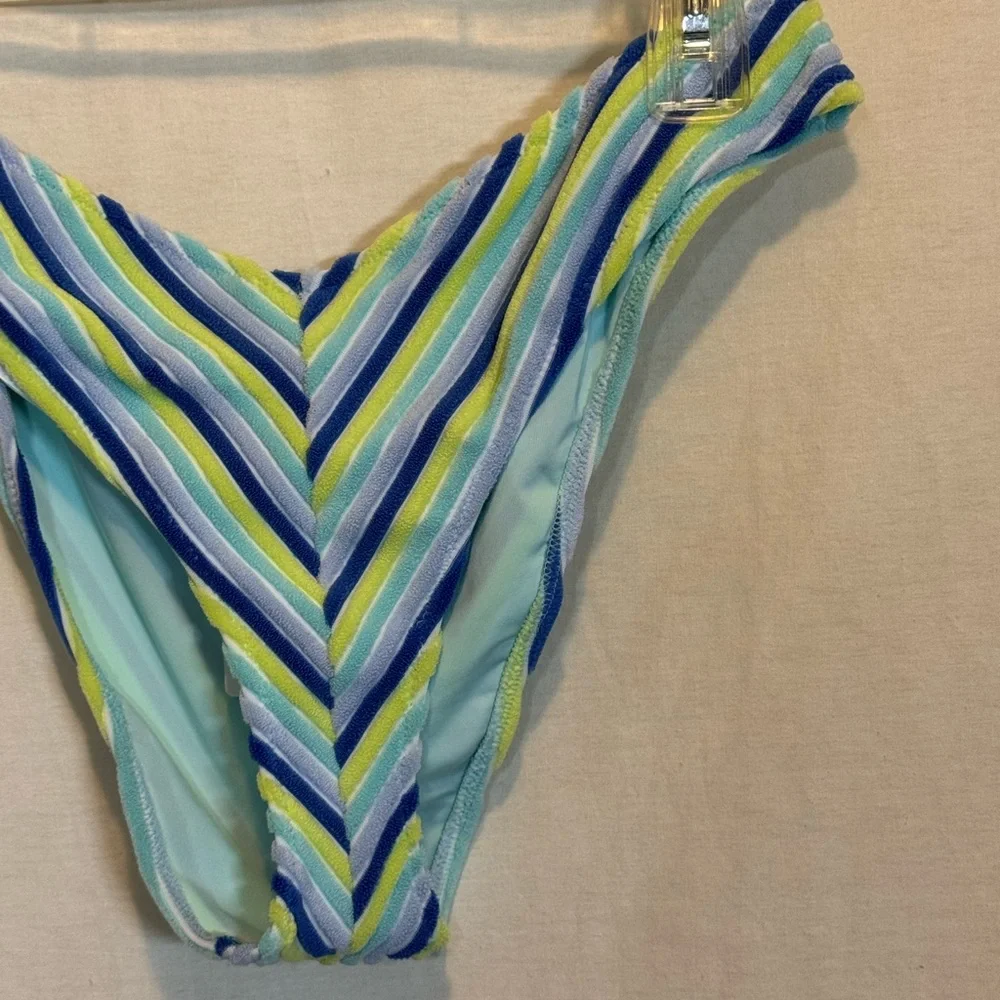 AA-451 Aerie NWT Cheeky Blue Green &‎ Purple Stripe Summer Swim Bikini Bottoms